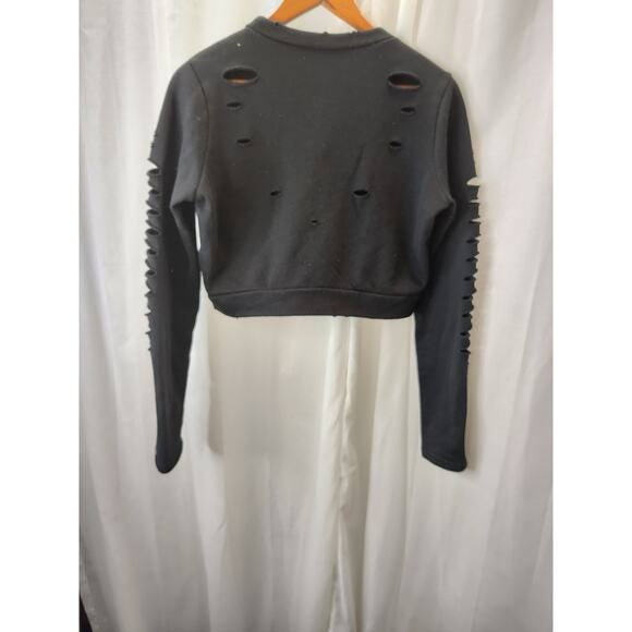 alo Black Cropped Crewneck Sweathsirt with distressing, xs - Picture 9 of 11